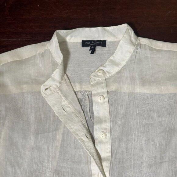 Rag & Bone White Silk Blend Blouse - Sheer Long Sleeve Popover Top - Picture 2 of 5